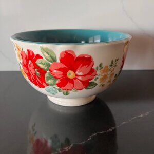 Pioneer Woman Footed Floral  6" Teal Bowl